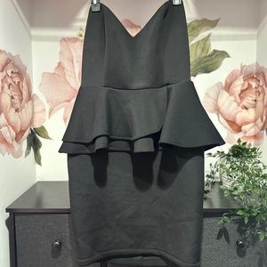 Strapless Peplum Mini Dress- Black - Fashion to Figure - 1 / 1X